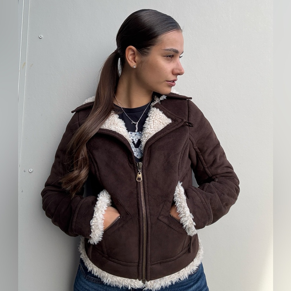 Guess Faux Shearling Jacket Y2K Style